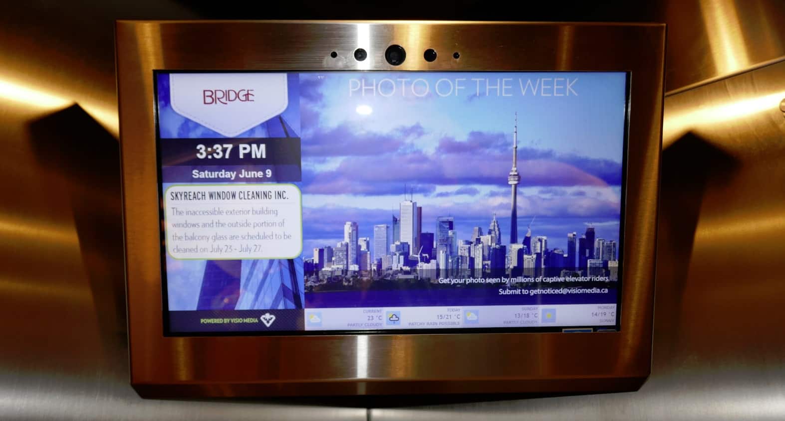 Visio Media flat screen ad network delivery system in condo tower elevator 