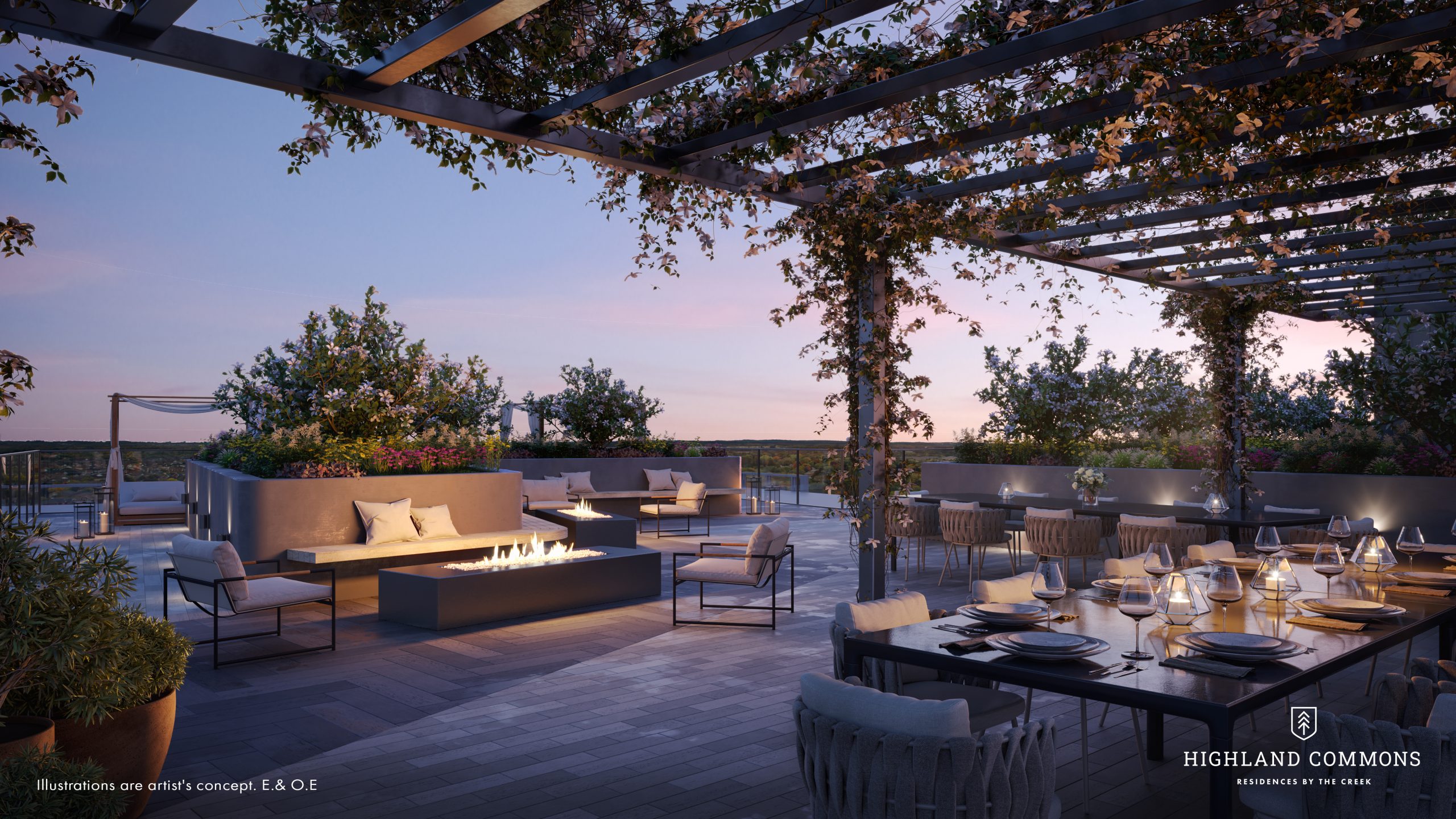 Rooftop terrace and lounge area at Highland Commons Condominiums